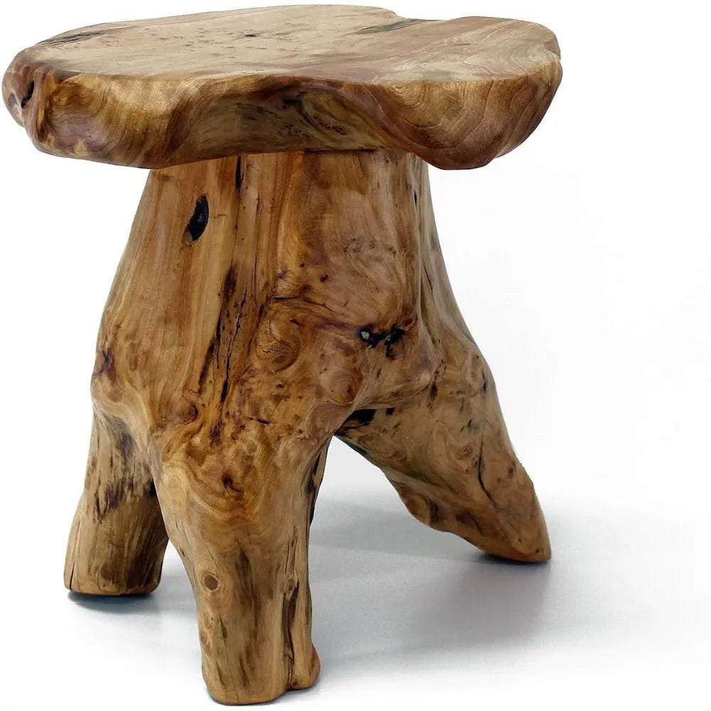 WELLAND Natural Cedar Stump Stool, Live Edge Mushroom Side Table, 14" H