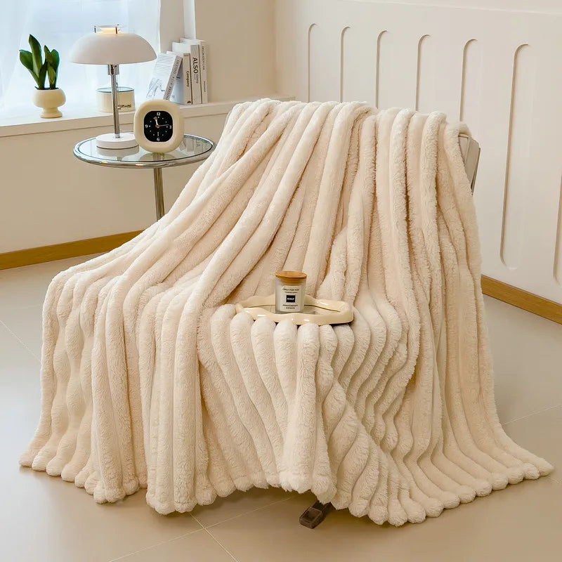Luxurious Faux Rabbit Fur Blanket for Couch and Bed