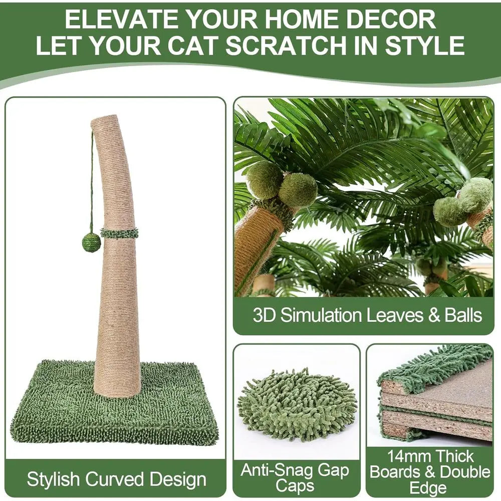 40 Tall Curved Design Cat Scratching Post with 3 Interactive Balls, Natural Sisal Rope for Indoor Cats Adults Kittens, Multi-Com