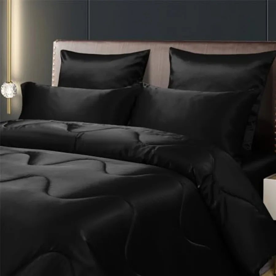 Satin Silky Comforter Set Size Summer Cooling Glossy Quilt Set Smooth Touch Luxury Hotel Silk Like Satin Duvet Down Alternative