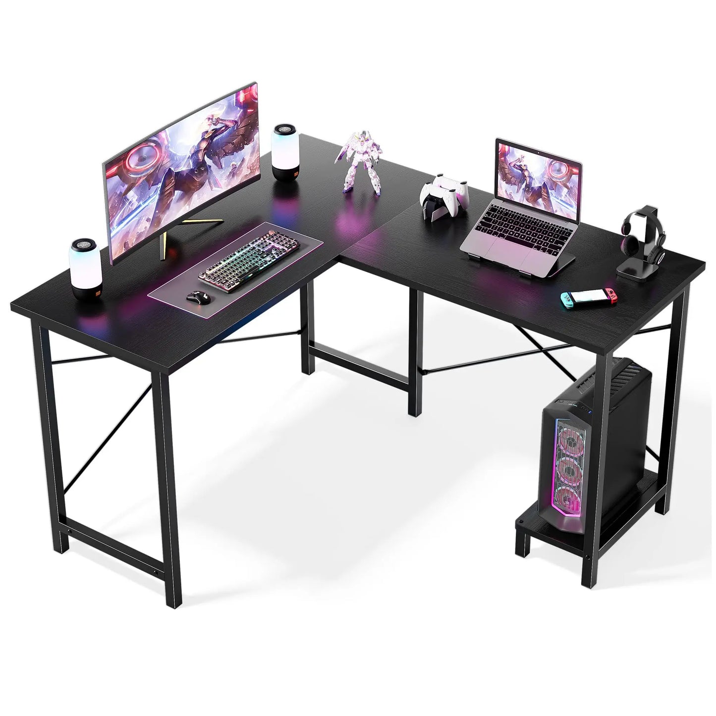 JHK 50 Inch L Shaped Desk Computer Gaming Desks Corner Office Table with CPU Shelf for Home Study Writing Work Station for Office