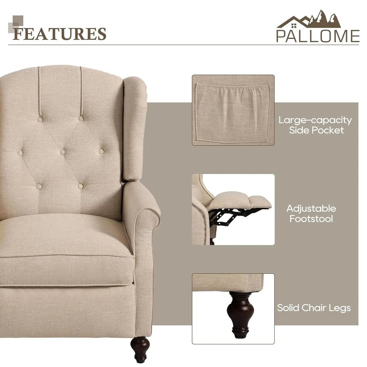 Massage Heat Wingback Recliner Push Back Armchair Living Room Bedroom Home Theater Beige,Customized