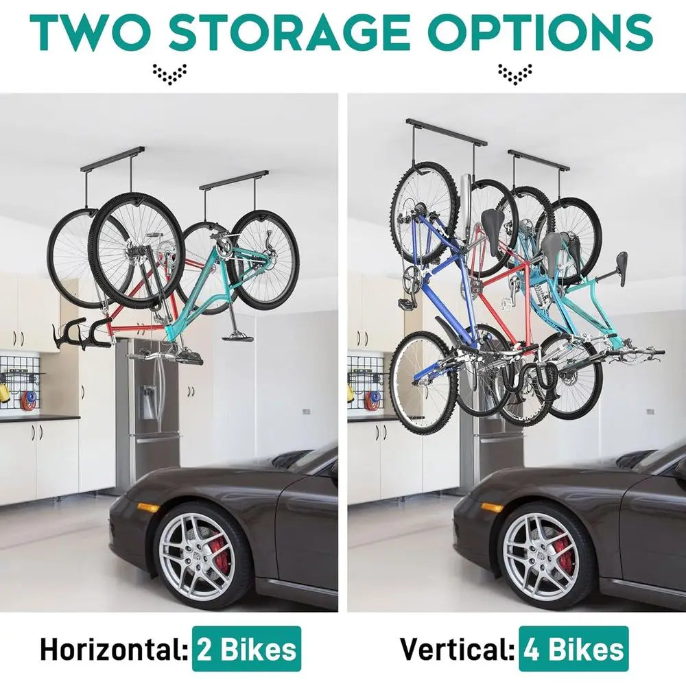 Ceiling Mounted Bike Racks or Garage, Indoor Bike Storage Hanger with Adjustable Cycling Hooks for 2 to 4 Bikes, Holds up to 260