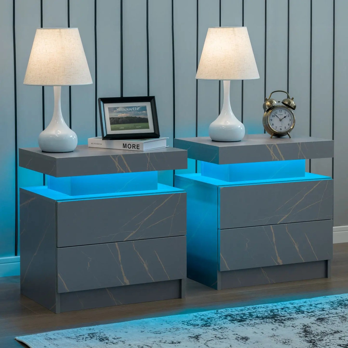 Cubehom Modern Minimalist Nightstand Set With LED Lights