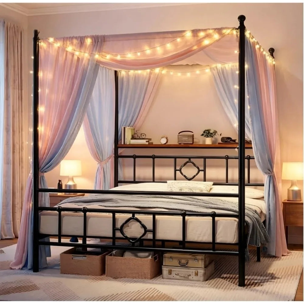 Bed Frame with Storage Headboard, Bed Frame with 4 Removable Posts, Sturdy Metal Platform with Under-Bed Storage Customized