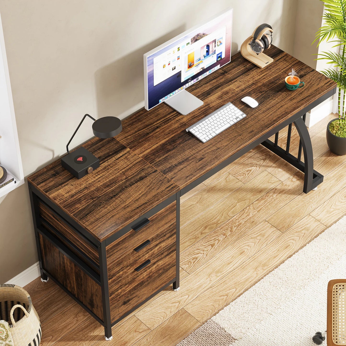 Tribesigns Computer Desk With Three Drawers Reversible Layout