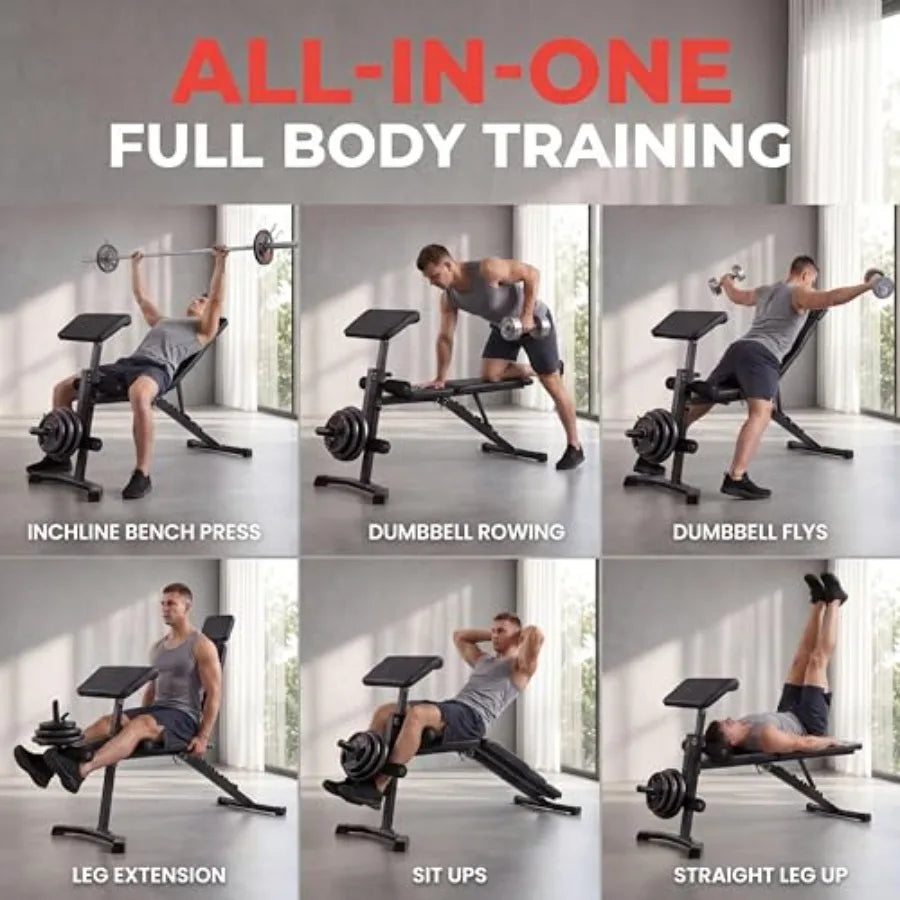 Adjustable Weight Bench With Leg Extension And Preacher Curl Pad