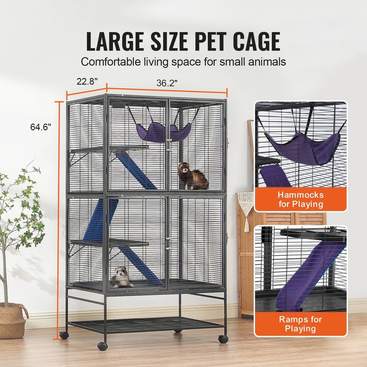 SucceBuy Rolling Metal Ferret Cage 4-Tier Critter Nation Small Pets