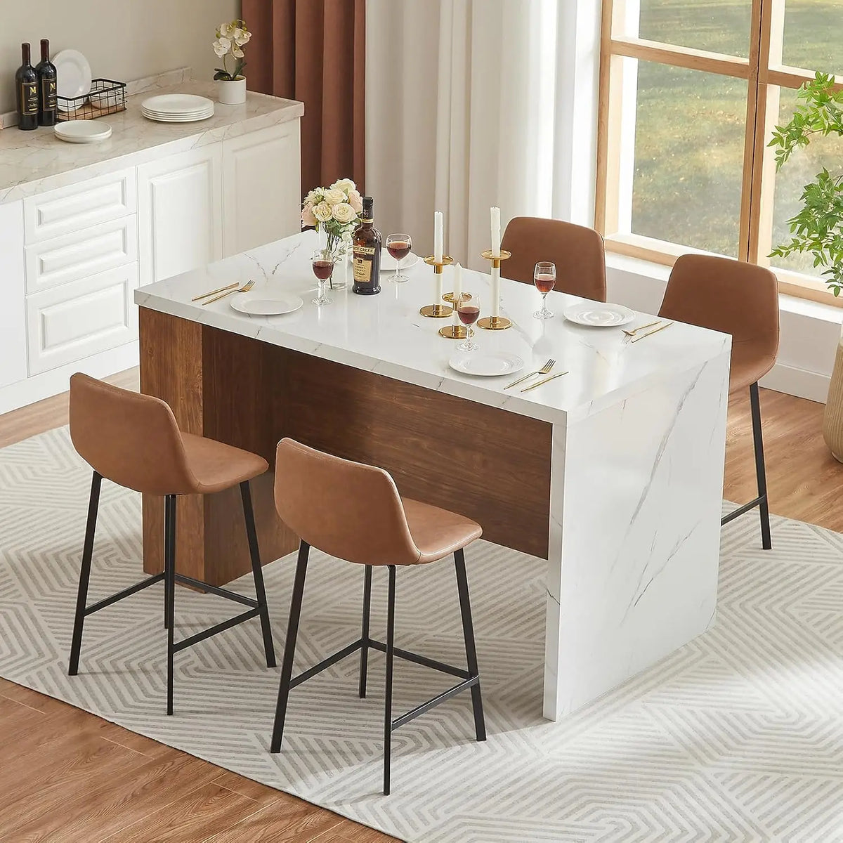ONBRILL Modern Kitchen Island Table With Storage And LED Lighting