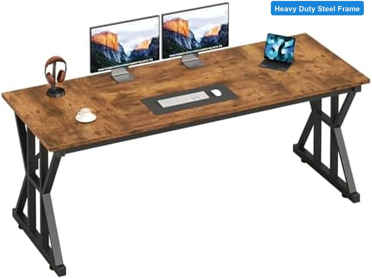 L Shaped Computer Desk With Steel Frame For Home Office