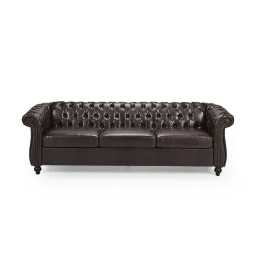 Classic Chesterfield Sofa - Button Tufted, Nailhead Trim, Scrolled Arms & Low Profile Design