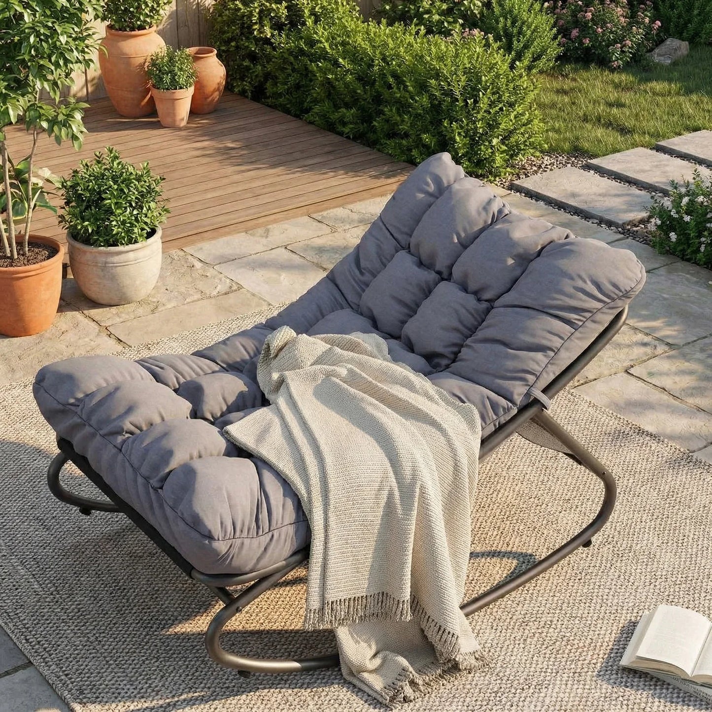 HiMiss Heavy Duty Outdoor Patio Rocking Chair With Thick Cushions