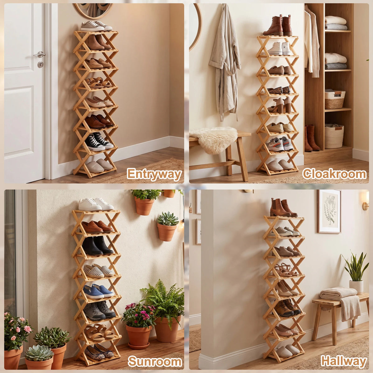Universal Bamboo Shoes Rack Organizer Storage PC For Home Entryway Closet Bedroom Living Room Space Saving Multi Layer Durable Lightweight Easy Assembly Portable Shoe Shelf Holder Stand With PC Connectors Accessories Kit Prem