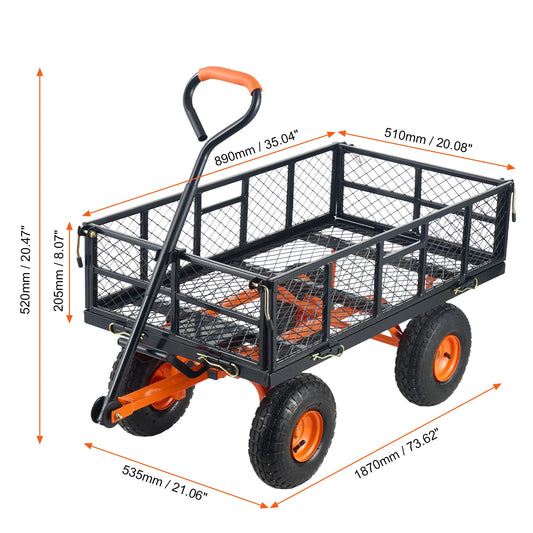 SucceBuy Garden Cart Sturdy Metal Utility Wagon with Simple Assembly Versatile Dump Cart Wheelbarrow with 400/880lbs Capacity