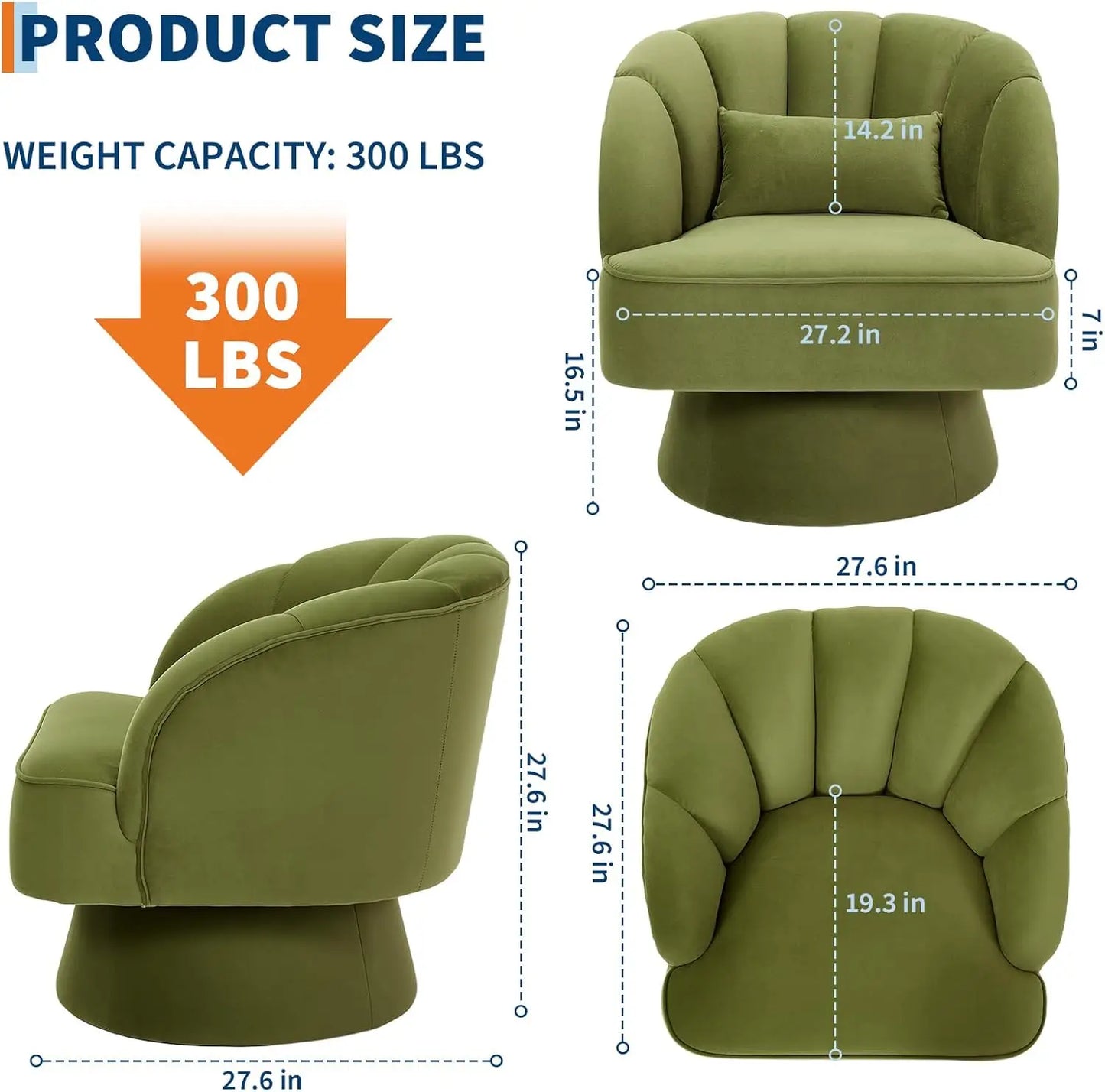 Ultra-Plush Swivel Accent Chair 360° Barrel Lounge Chair with Padding Modern Striped Backrest Velvet Upholstered Round Armchair
