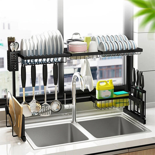 Over The Sink Dish Drying Rack With Utensil Holder