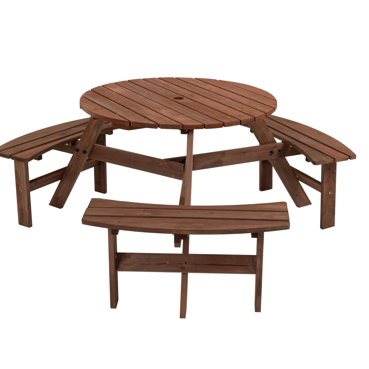 8 Person Wooden Picnic Table, Outdoor Camping Dining Table with Seat, Garden, DIY w/ 4 Built-in Benches, 2220lb Capacity
