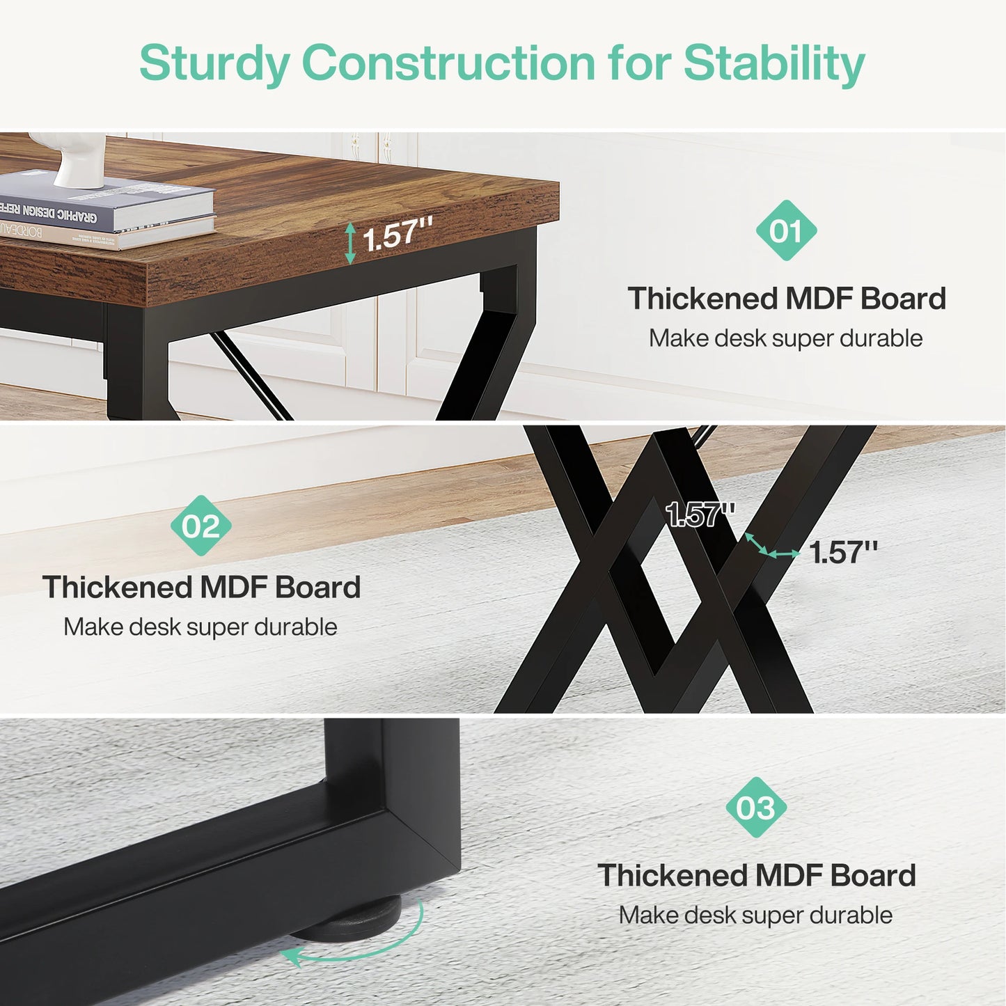 Tribesigns 63" Large Industrial Executive Desk with Extra Thickened Tabletop & Metal Frame, Heavy-Duty Home Office Desk