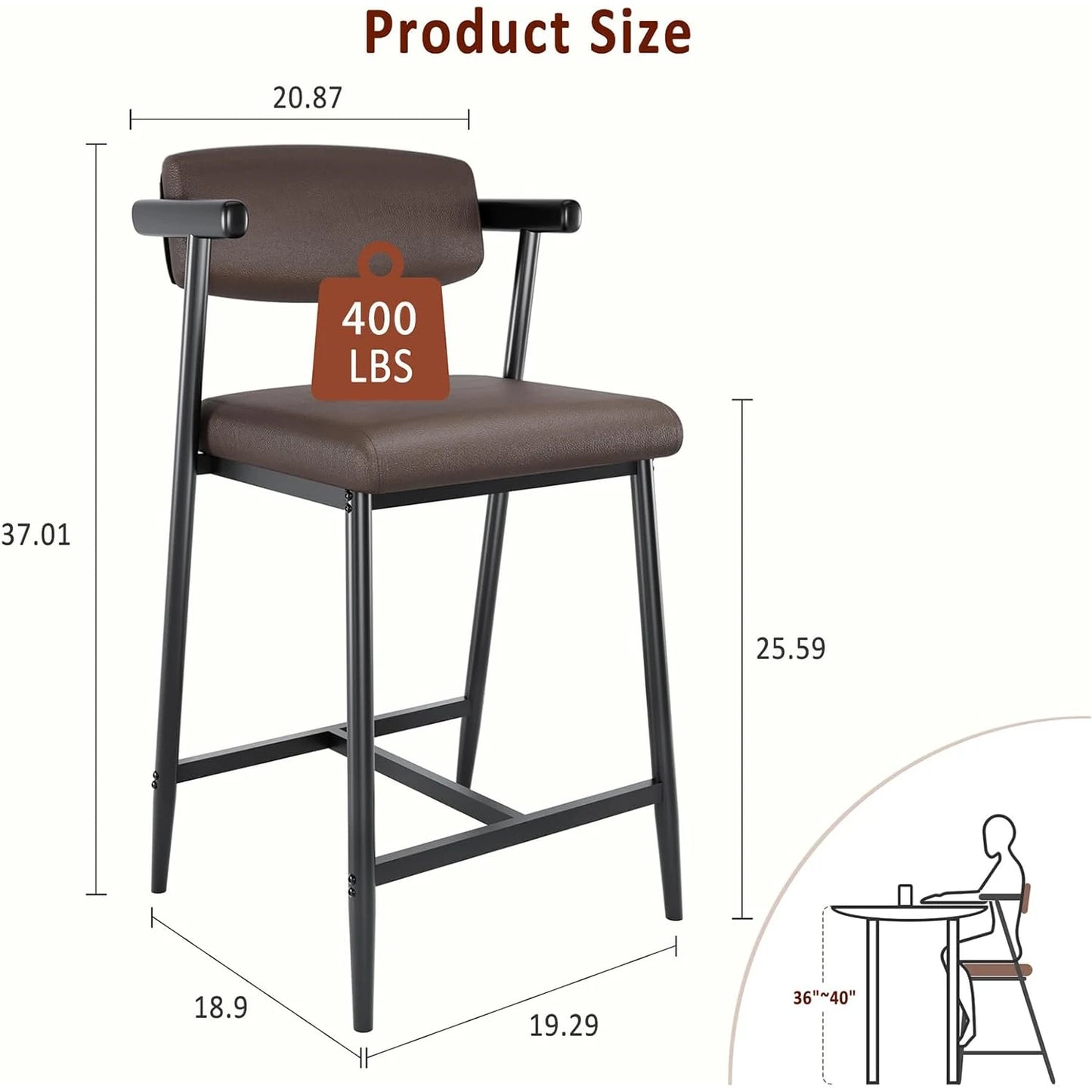HobbyLane Counter Height Bar Stools Set With Back And Armrests