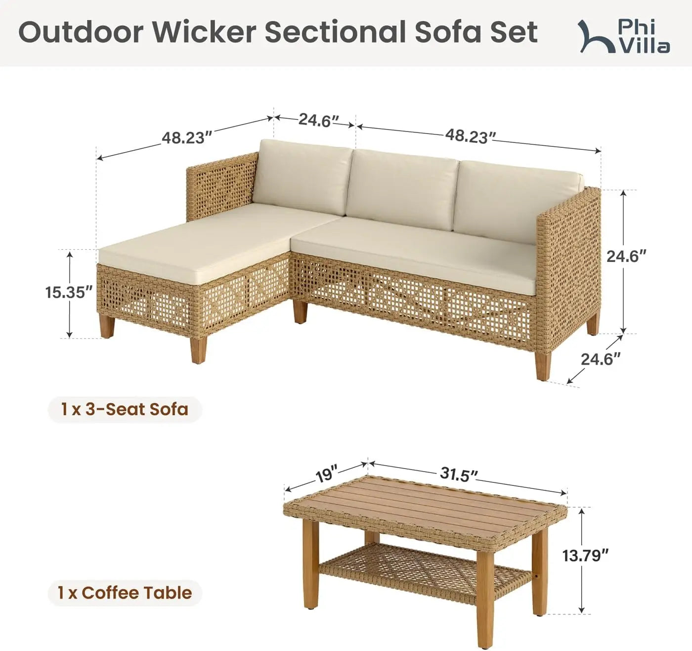 Contemporary Outdoor Sectional Wicker Patio Sofa Set