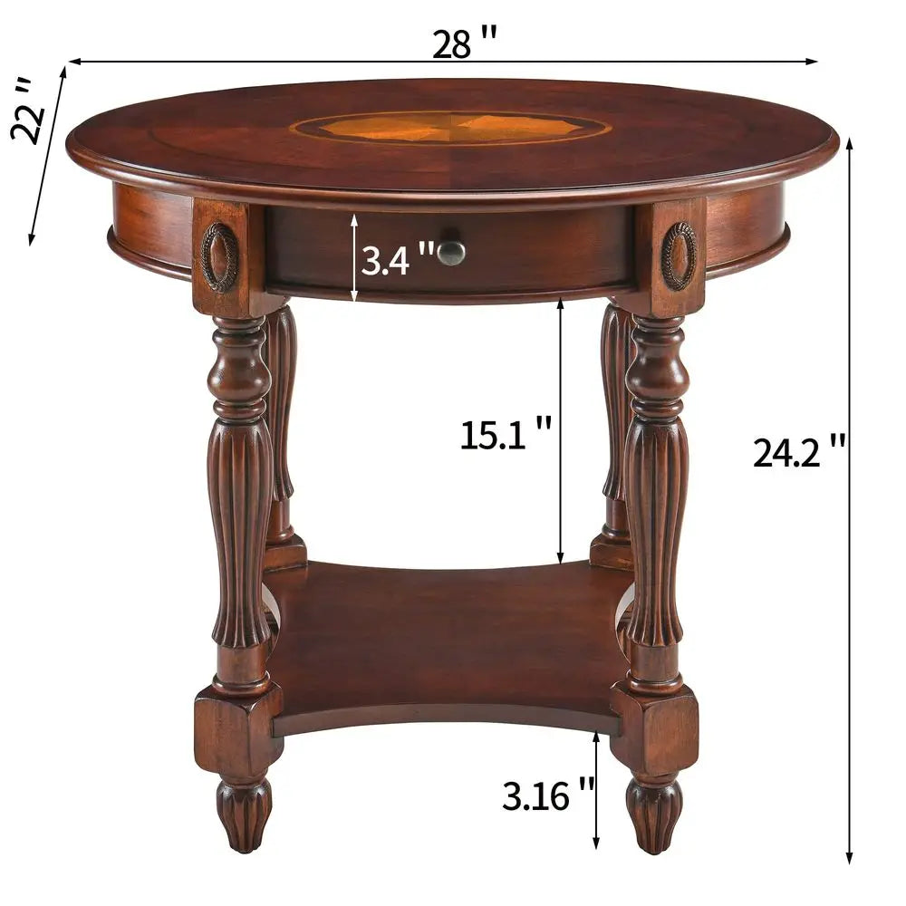 Wood End Table with Drawer, Oval Sofa Side Table, Storage Shelf, Living Room Corner Table, Nightstand, 24H Cherry Walnut CJZ153