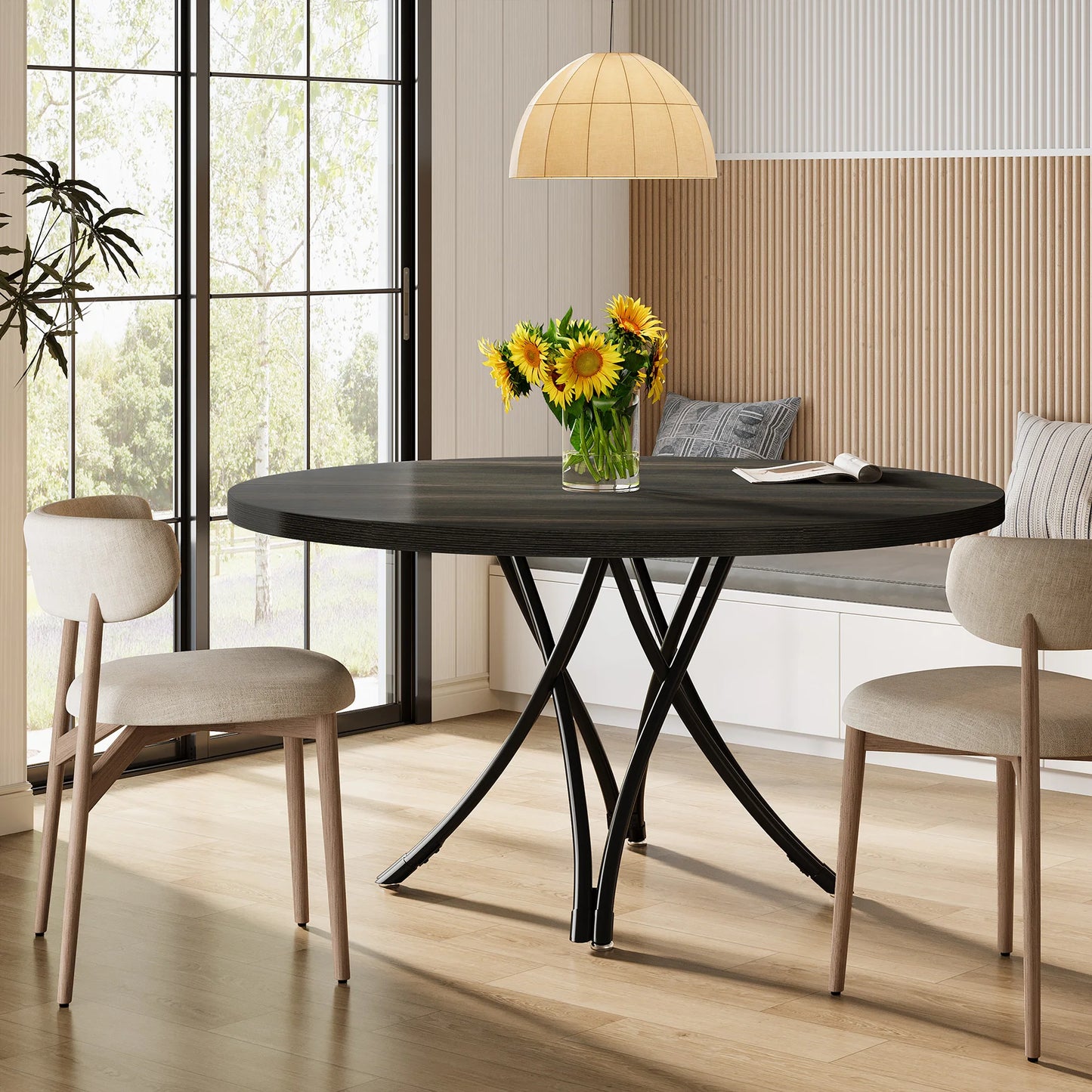 Tribesigns Round Wooden Dining Table With Sturdy Metal Base