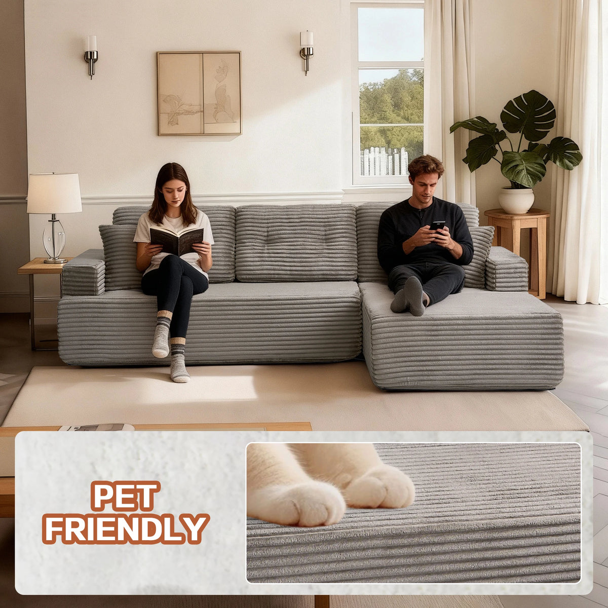107'' Boneless Couch Cloud Sectional Couch Sofa Modular Comfy L-Shape Couch with Chaise for Living Room Sofas