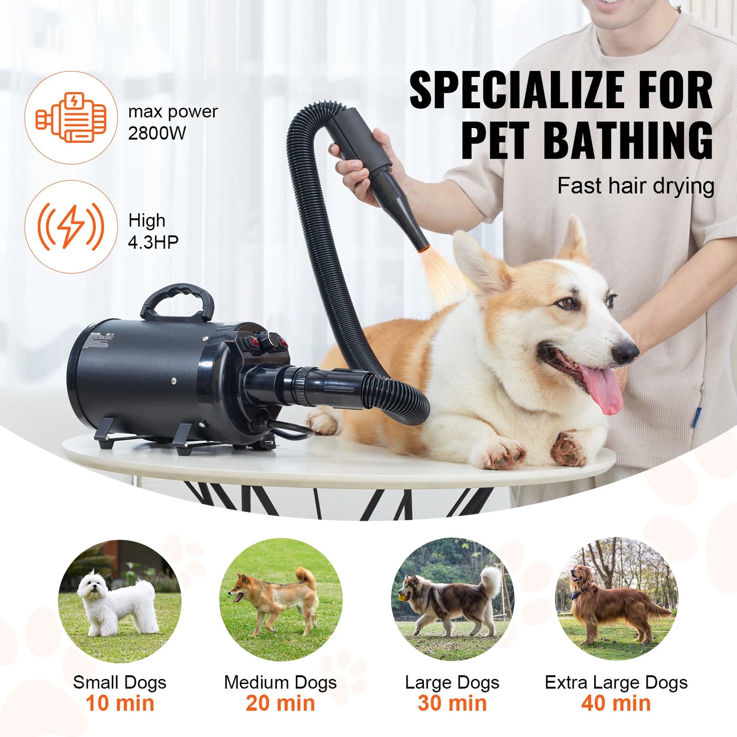 SucceBuy 2800W Pet Dog Hair Dryer With Temperature Control And Nozzles