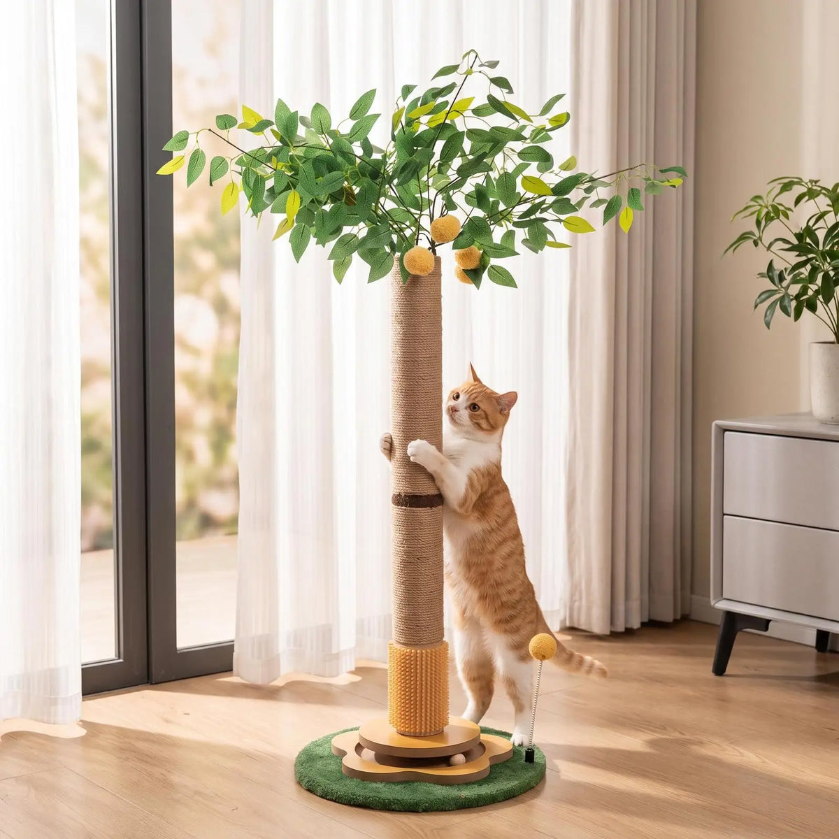 41 Tall Cat Scratching Post For Large Cats Sisal Rope Climbing Tower With Detachable Carpet And Jute Burlap Cover Multi Cat Playful Living Room Furniture