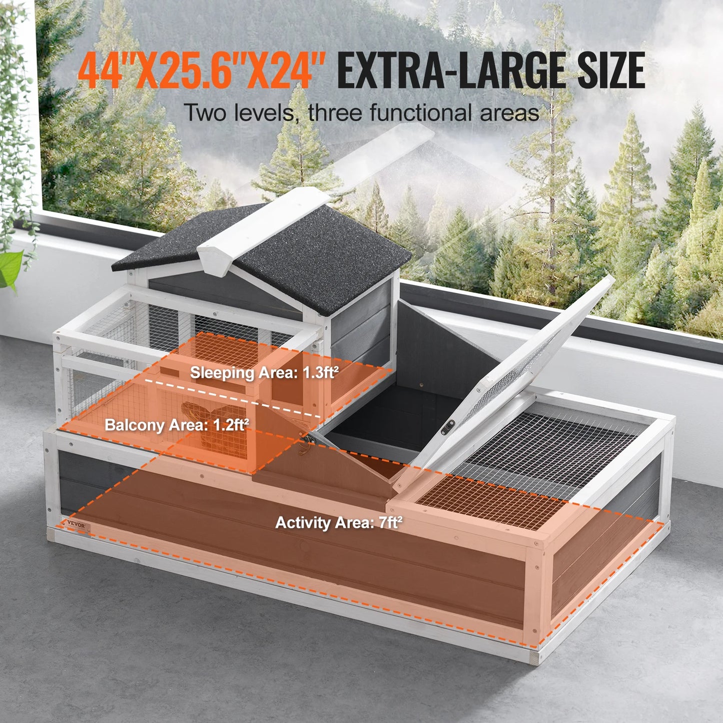 SucceBuy 3-Room Tortoise House Tortoise Habitat Wooden Enclosure Indoor Outdoor Openable Roof Large Reptile Cage44" x 25.6"x 24"