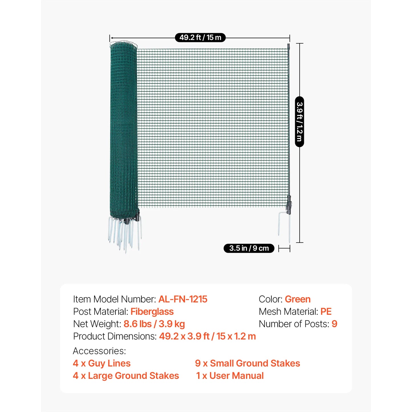 SucceBuy Temporary Fence with Posts Plastic Mesh Fencing with Double-Spike Stakes & Guy Ropes Temporary Dogs Fence Outdoor Yards