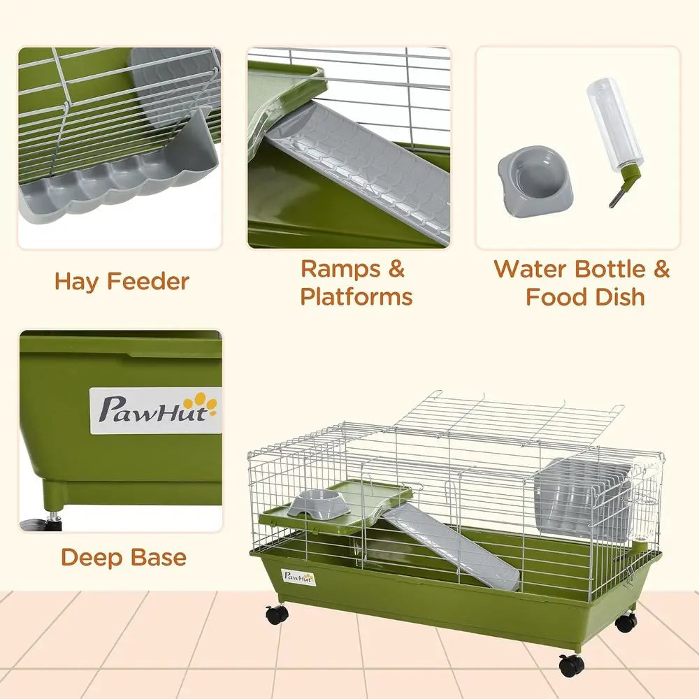 Rolling Small Animal Cage With Feeder Bottle And Platform