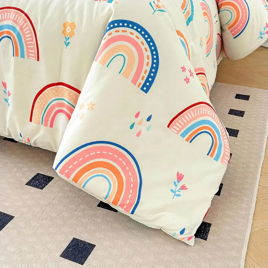 Lightweight Rainbow Comforter Set With 2 Pillow Covers