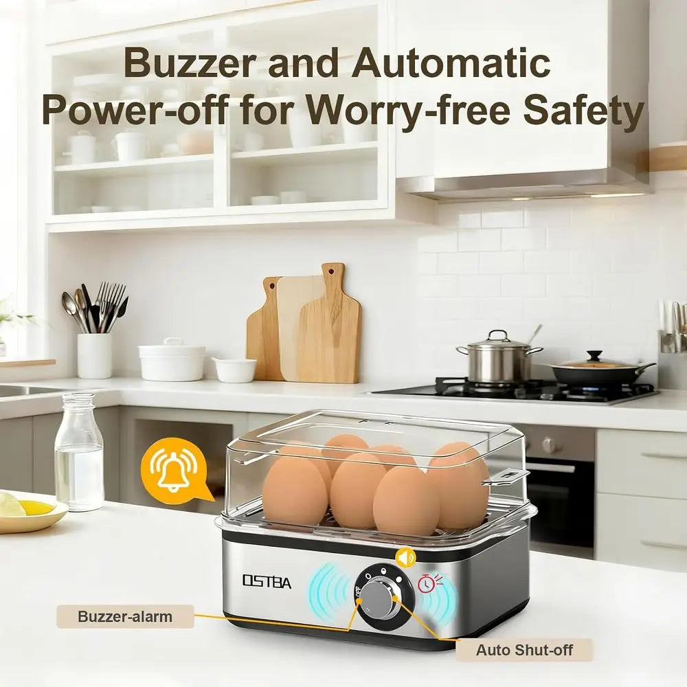 Egg Cooker, 8-Egg Electric Boiler or Hard Boiled Eggs | Omelet Bowl, Auto Shut-O, Sot Medium Hard Eggs, 500W Steam Cooking, Meas