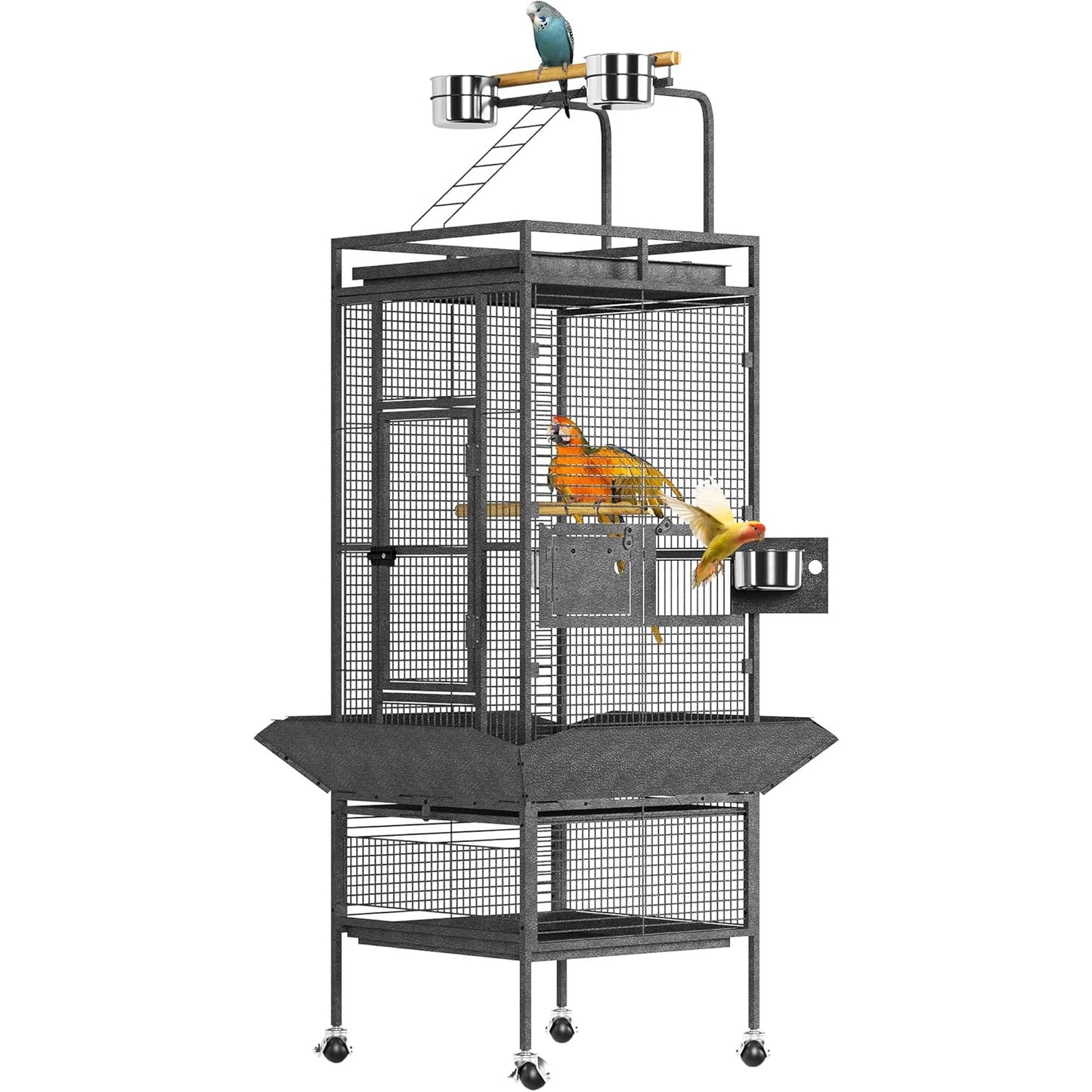 HiMISS Large Metal Parakeet Cage With Play Top And Feeder