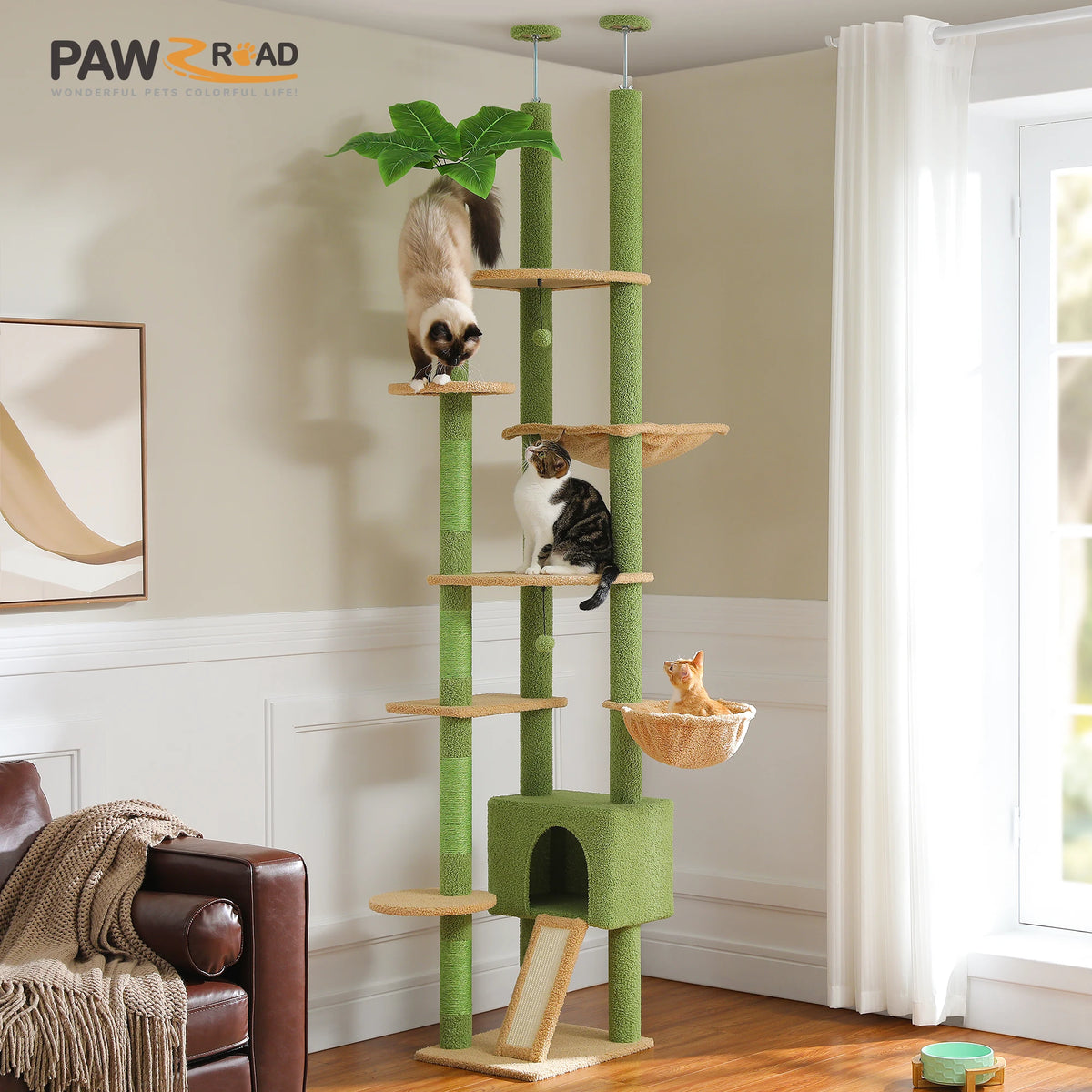 PETEPELA Cactus Cat Tree With Condo Hammock And Scratching Post