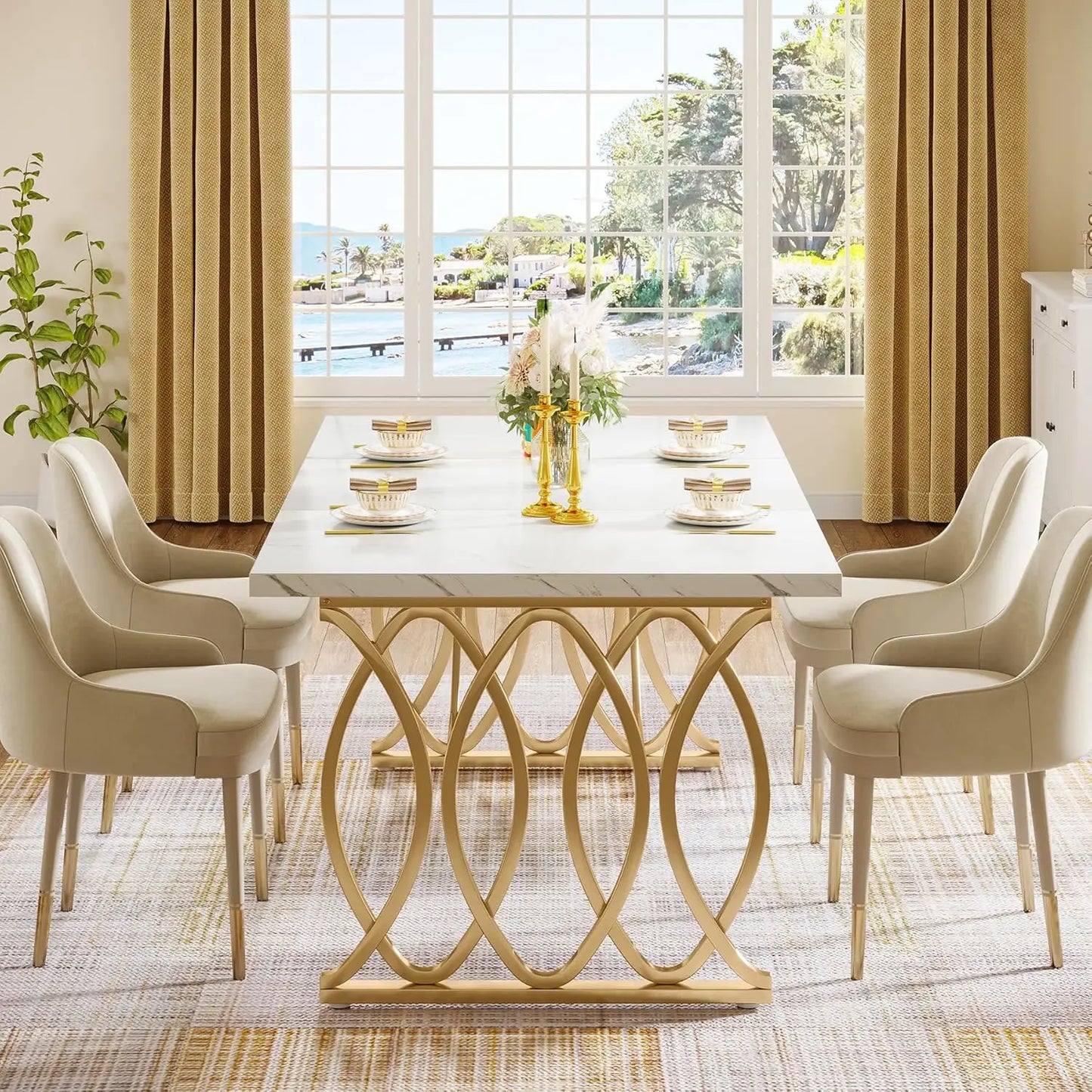 Little Tree Faux Marble Dining Table For 4-6 People