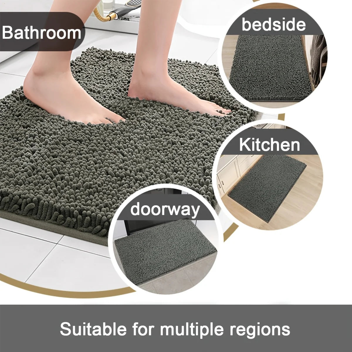 Ultra-Soft Chenille Plush Bath Mat, Super Absorbent, Machine Washable