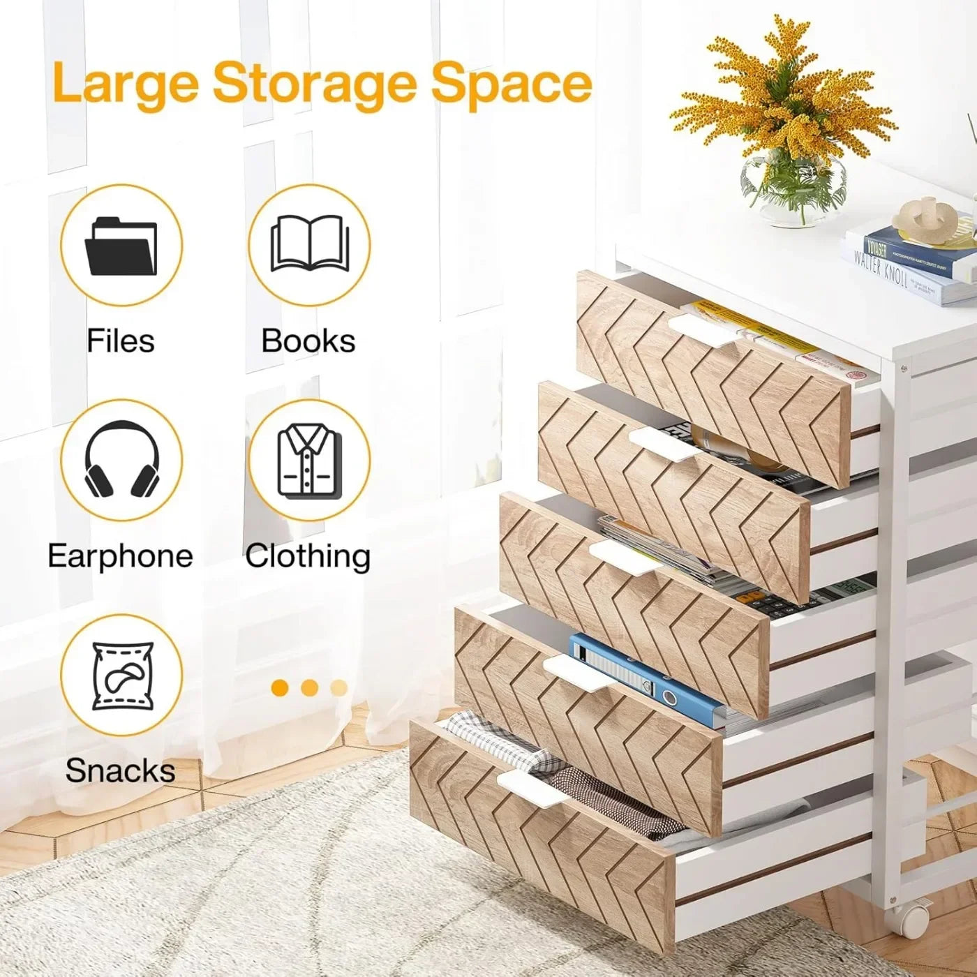 5-Drawer Rolling File Cabinet With Wheels For Home Office