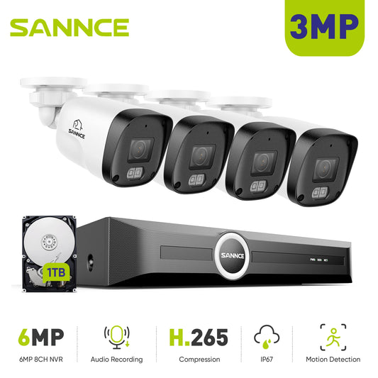 SANNCE 8 Channel NVR 3MP Security Camera System With 4 PoE Cameras