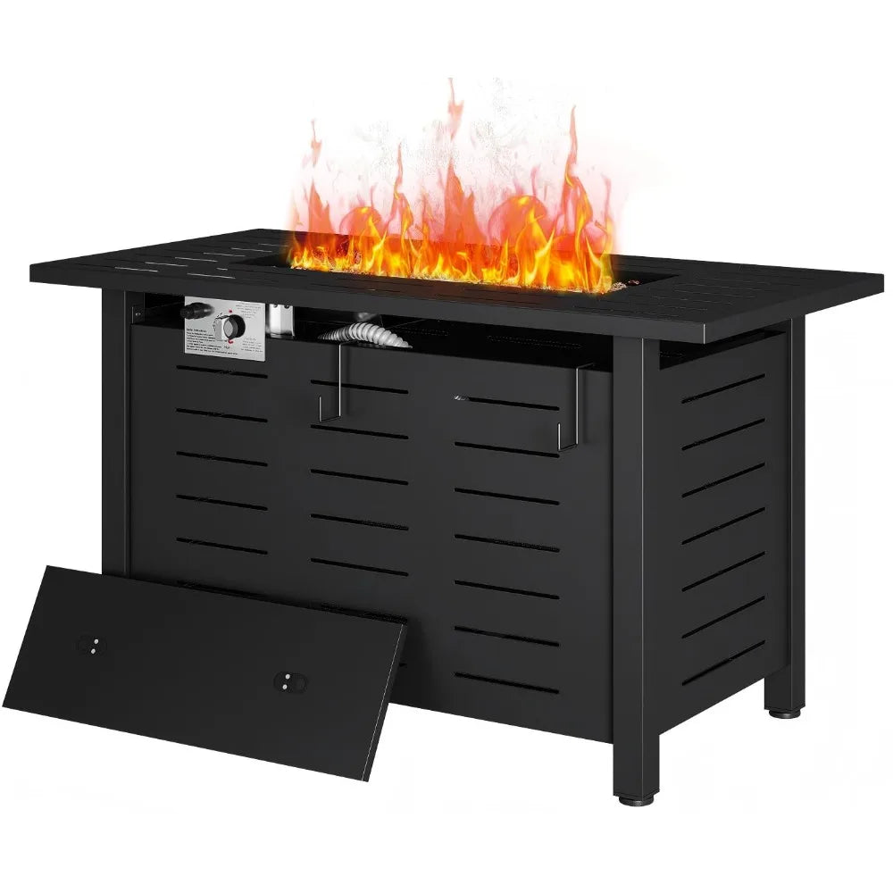 Propane Outdoor Fire Pit Table With Removable Lid Lava Rocks