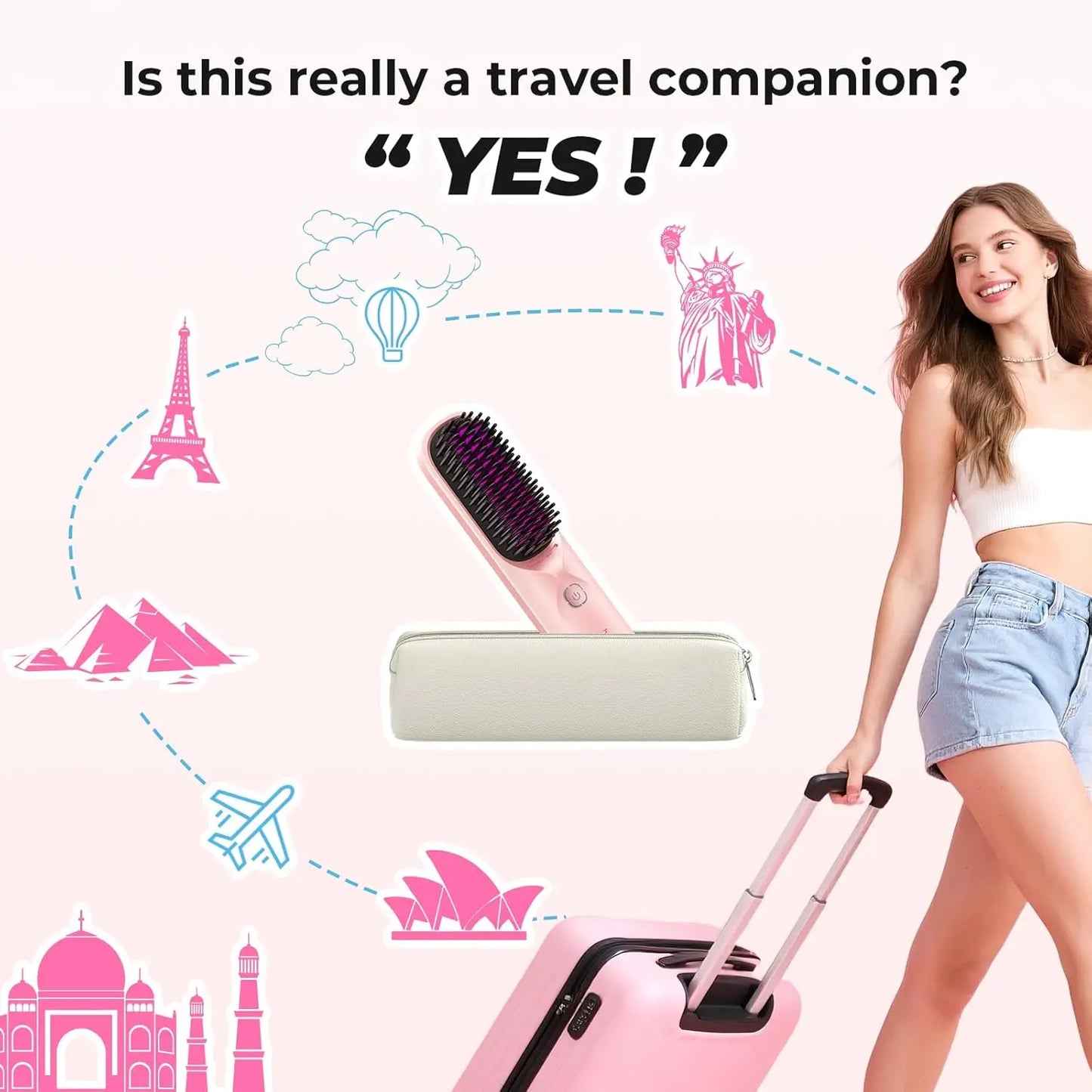 Bopcal Cordless Hair Straightener Comb Brush 10000mAh Portable
