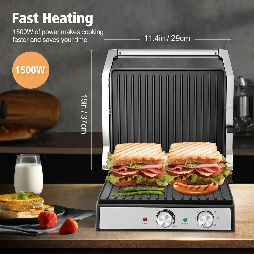 CACHOO 1500W Panini Press With Adjustable Temperature Stainless Steel
