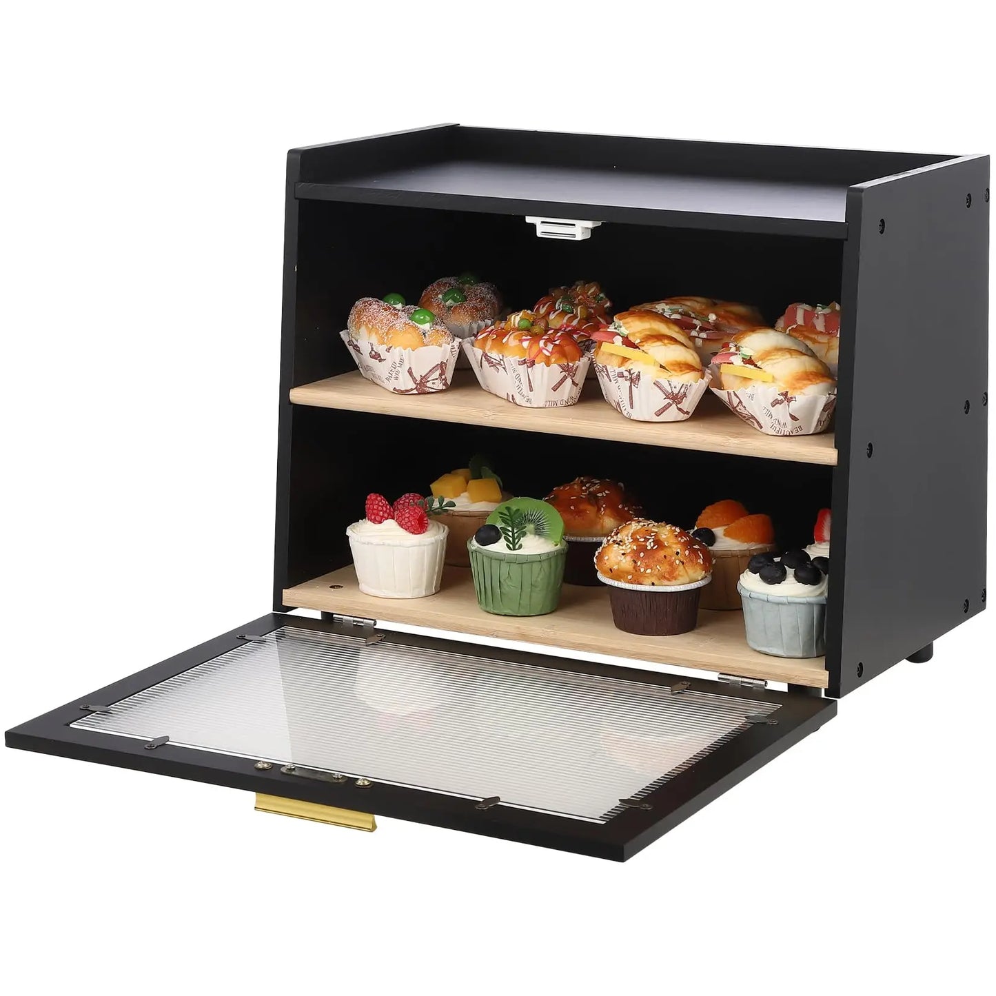 Studyset CN Bamboo Bread Box Double Layer Kitchen Storage Container