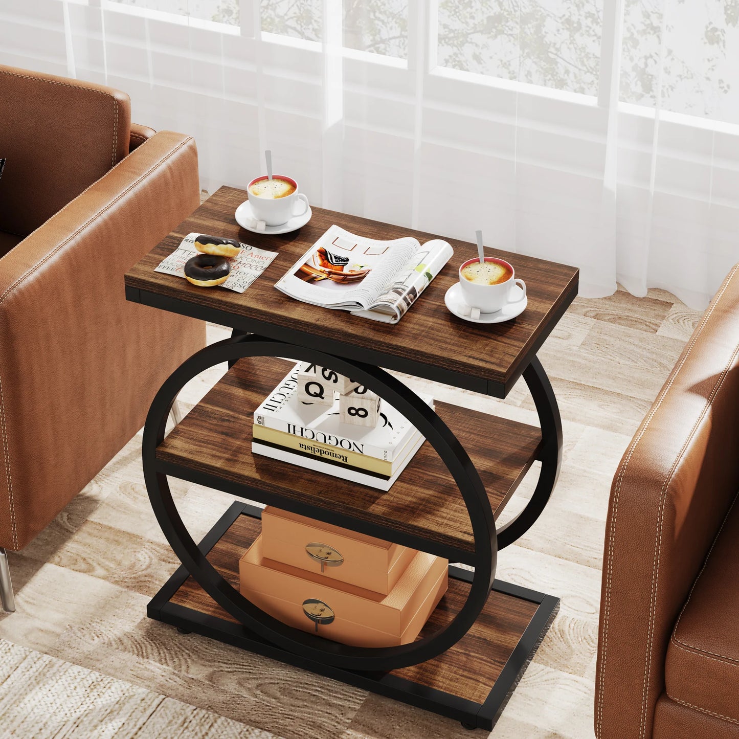 Tribesigns End Table With 3 Shelves Industrial Wood Sofa Table