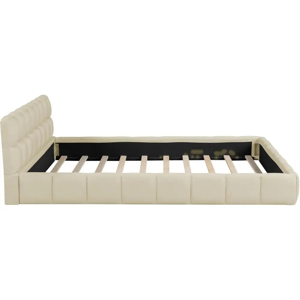 Queen Size Upholstered Platform Bed with Thick Fabric and Solid Wood, Suitable for Kids and Adults Bedroom Furniture (Beige/Grou