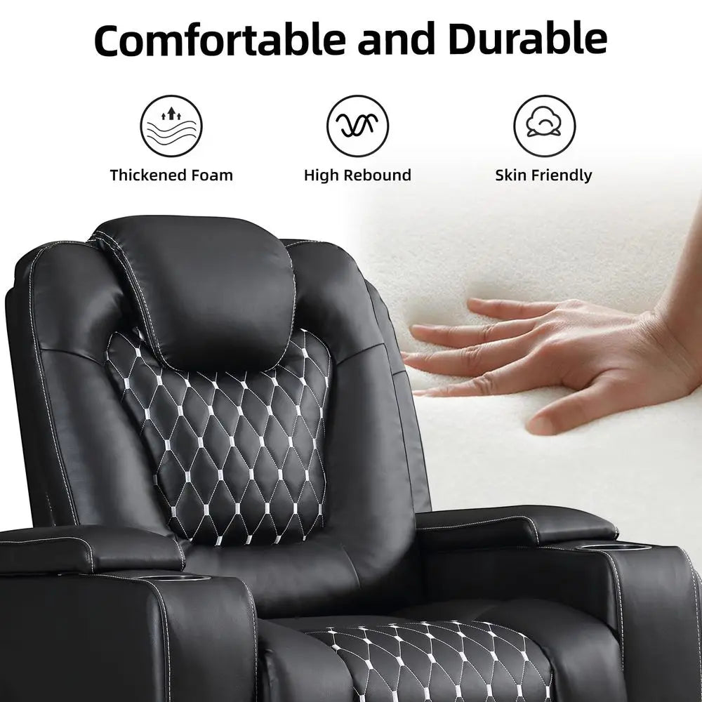 Power Faux Leather Reclining Couch with Cup Holder and USB Port, Living Room Furniture Set, Electric Recliner Sofa for Home The