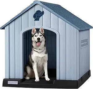 PUKAMI Weatherproof Plastic Dog House With Ventilated Outdoor Shelter