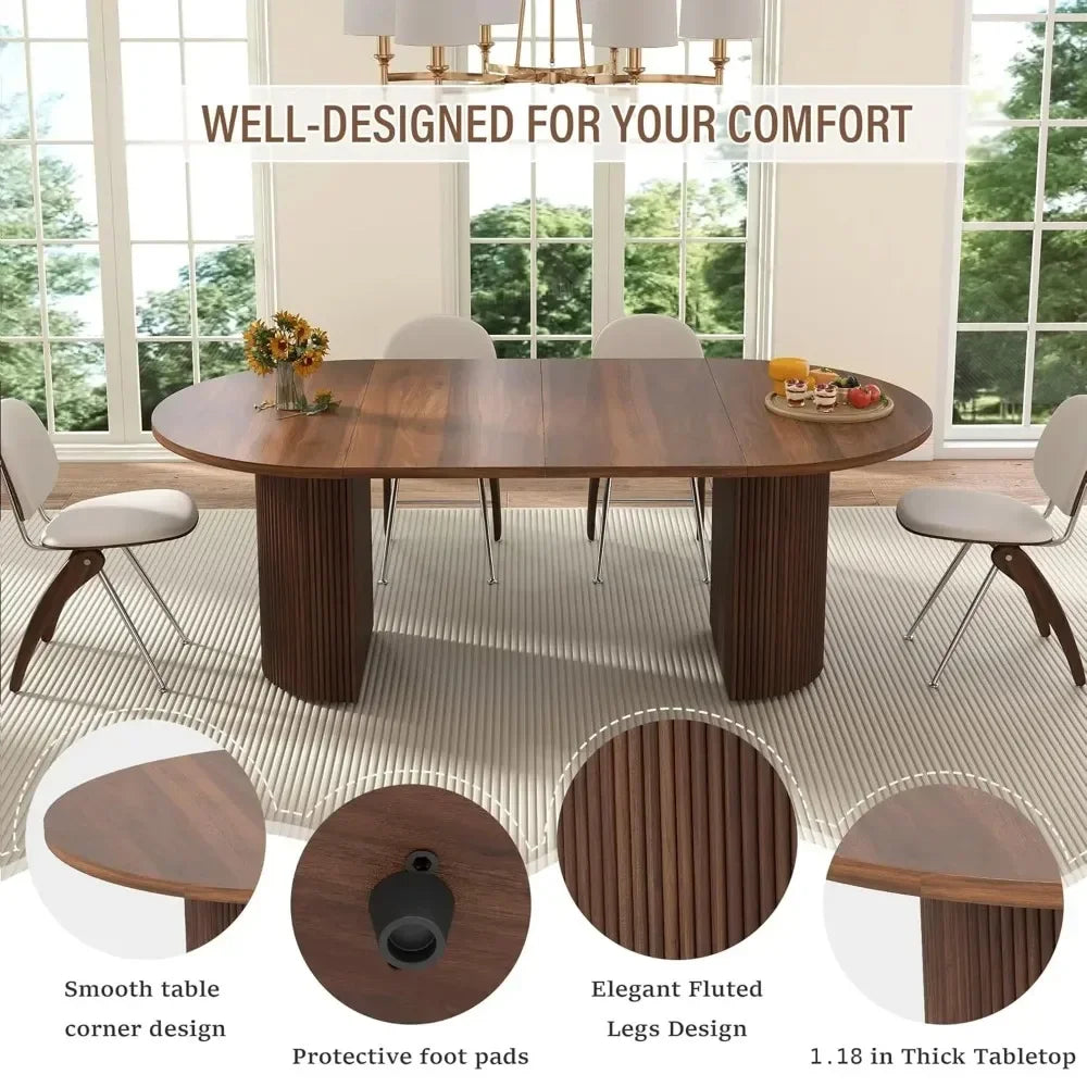 HOT 41 in-78 in Extendable Dining Room Table for 4-8, Round Expandable Kitchen Table with Fluted Base, Modern Farmhouse