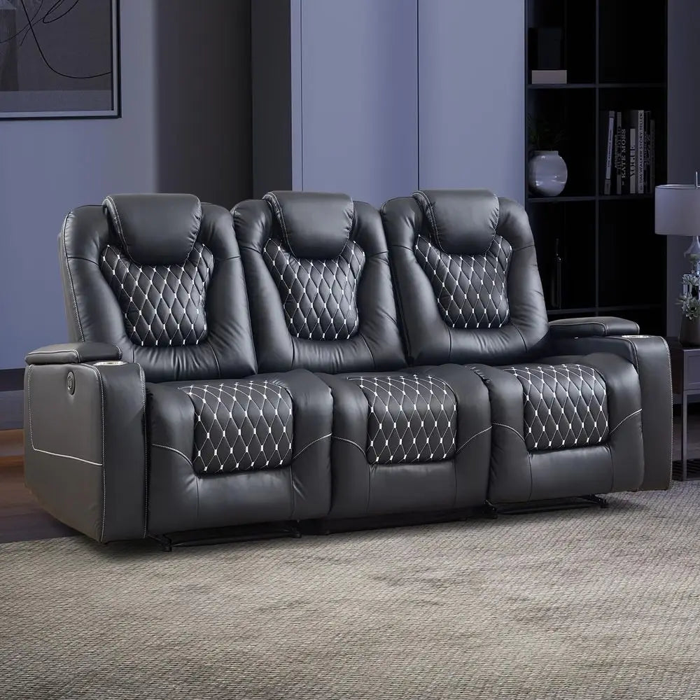 Power Faux Leather Reclining Couch with Cup Holder and USB Port, Living Room Furniture Set, Electric Recliner Sofa for Home The